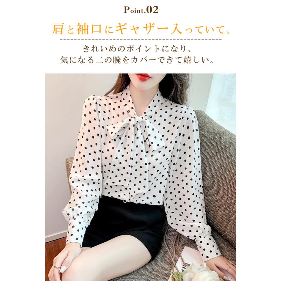 KAREI ドットブラウス 水玉 シフォンブラウス リボンボウタイブラウス