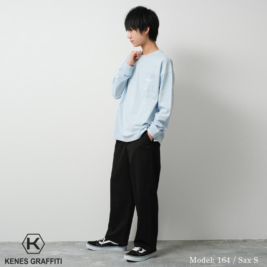 メンズ ポケット付バックプリントロングTシャツ ビッグシルエット
