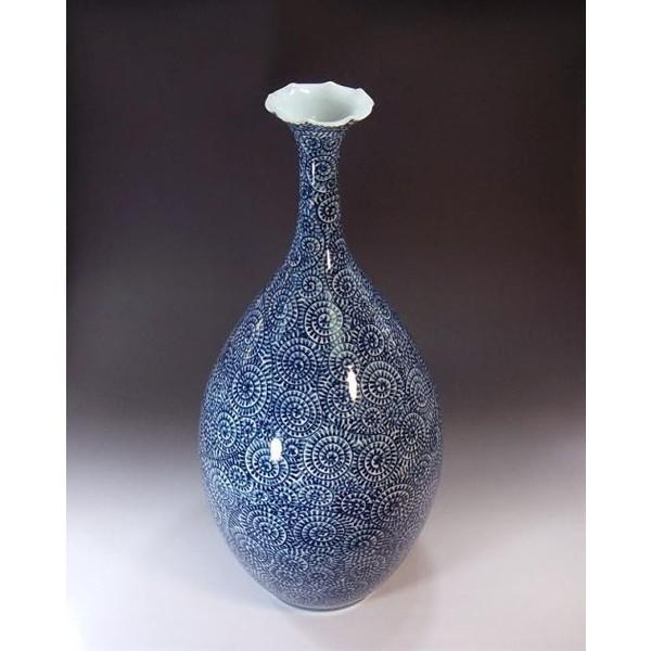 有田焼 染付蛸唐草鶴首花瓶｜陶芸作家 藤井錦彩 作 : 有田焼 藤井錦彩