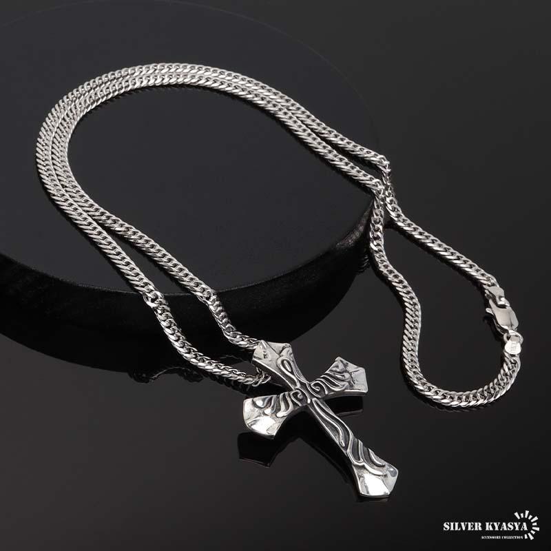 シルバー925 クロスネックレス ペンダント シルバー 6面カットダブル