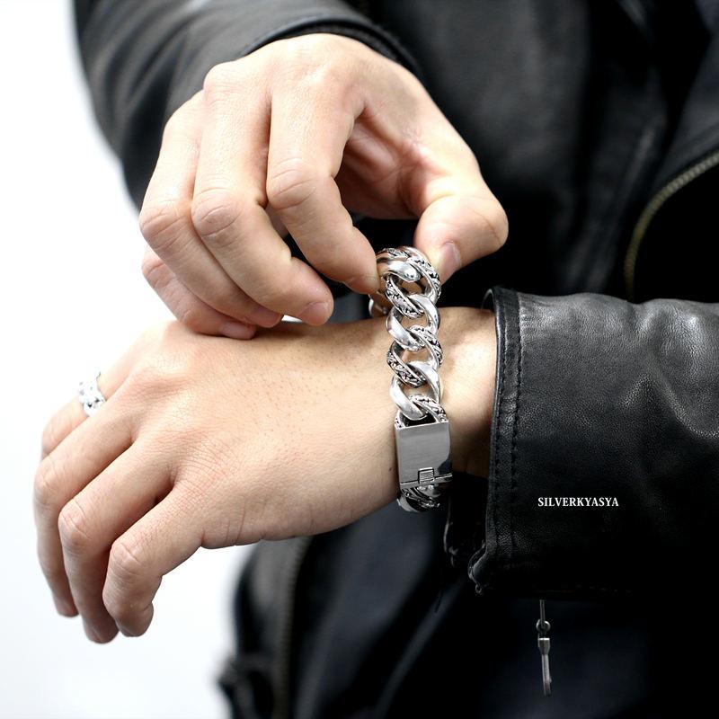 シルバー925 喜平チェーンブレスレット 太幅 17mm バングル 925 銀