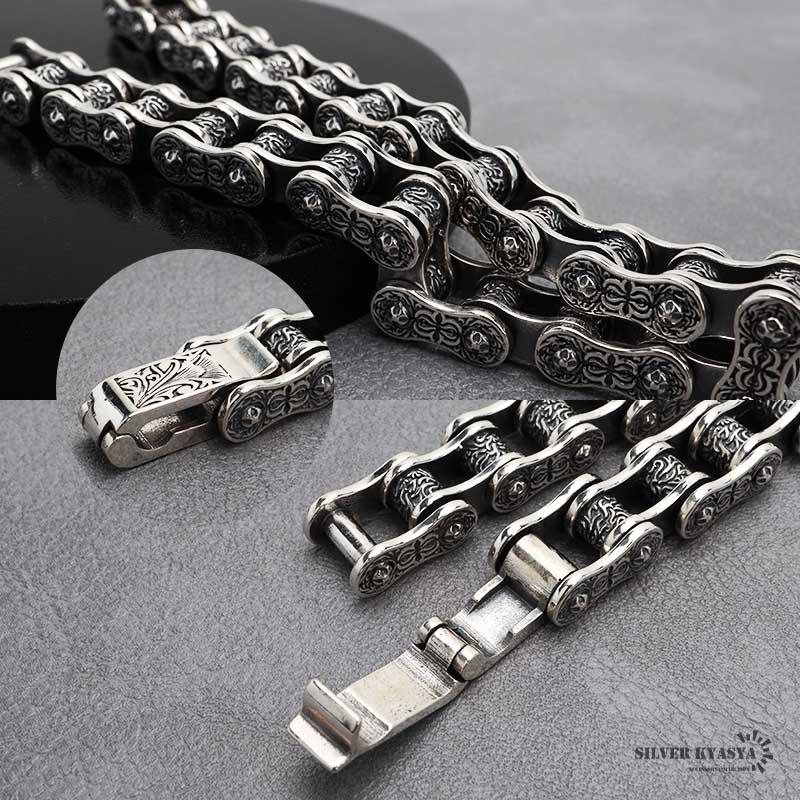 シルバー925 唐草ブレスレット バイクチェーンブレスレット アラベスク