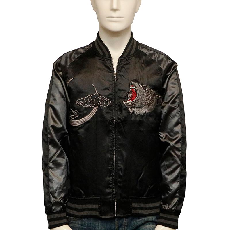 朧 スカジャン おぼろ 三日月と熊 柄 刺繍 和柄 スカジャン 9043814 和