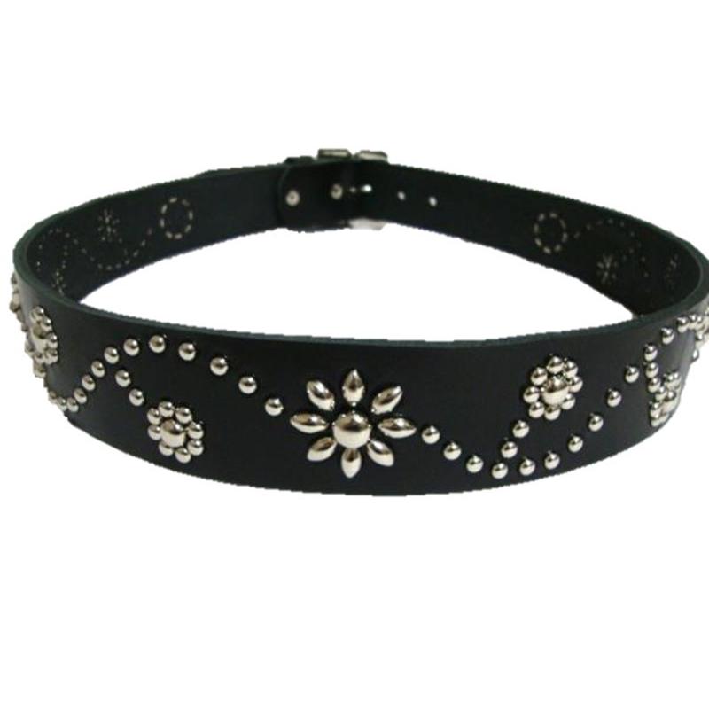 栃木レザー フラワー型 スタッズベルト 黒 ニッケルオンリー 日本製 一