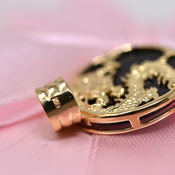 18金 黒 ブラック オニキス ドラゴン 龍 竜 ペンダント トップ k18 18k