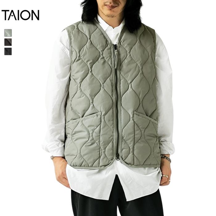 TAION（タイオン） ダウン ベスト ミリタリー Vネック ジップ ダウン