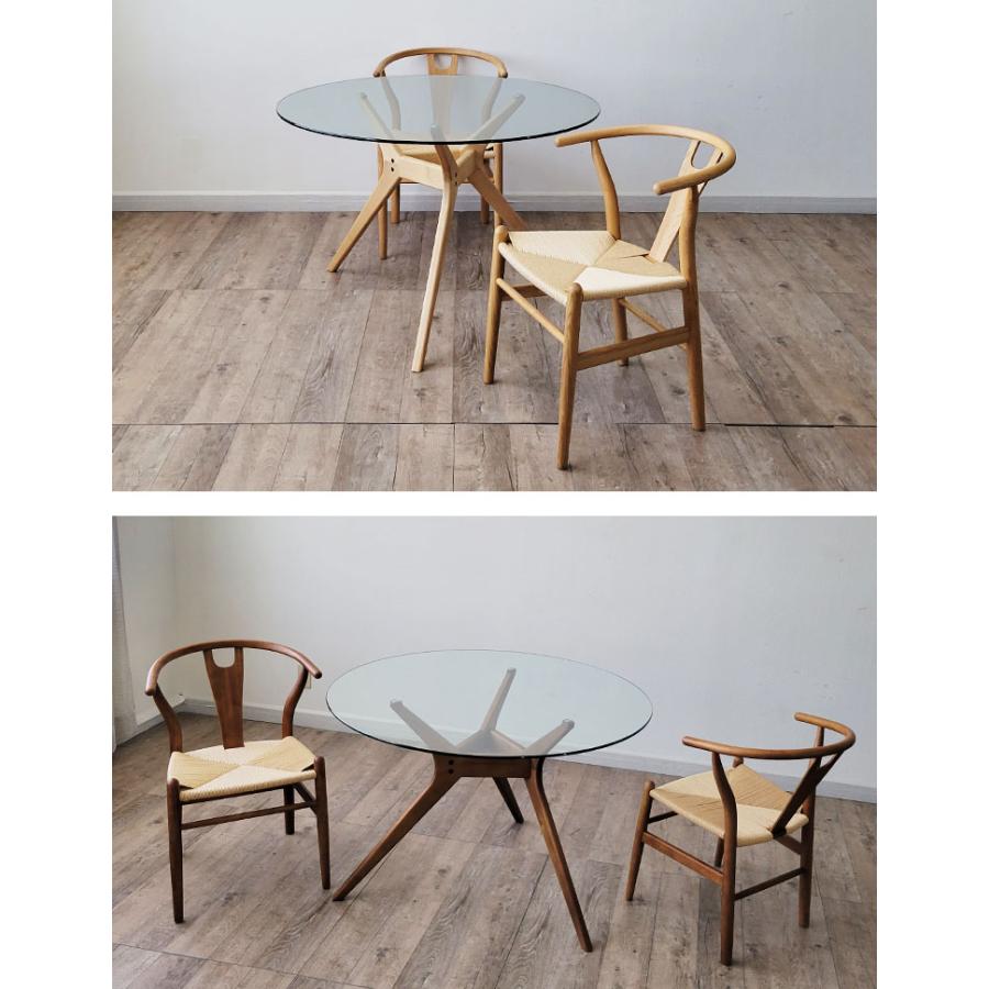 円形 ダイニングテーブル 3点セット ガラステーブル 木製チェア