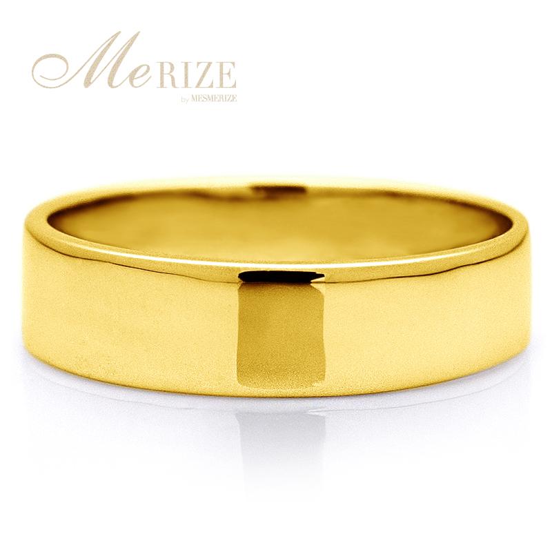 ユニセックス 5.0mm 幅広 平打ち フラット バンド リング K18 ゴールド