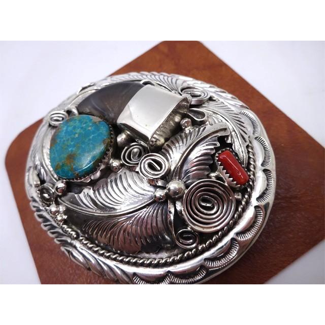 NAVAJO ナバホ族 ホールマーク【M】 リーフデザイン 赤サンゴ