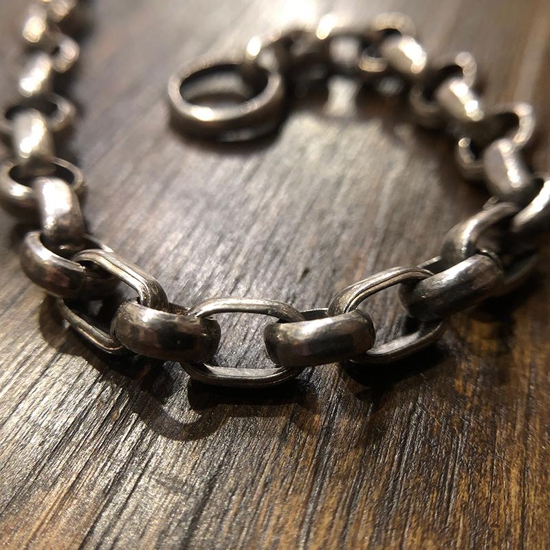 Vintage Silver Oval Bean Shaped Chain Bracelet Toggle Clasp T-bar