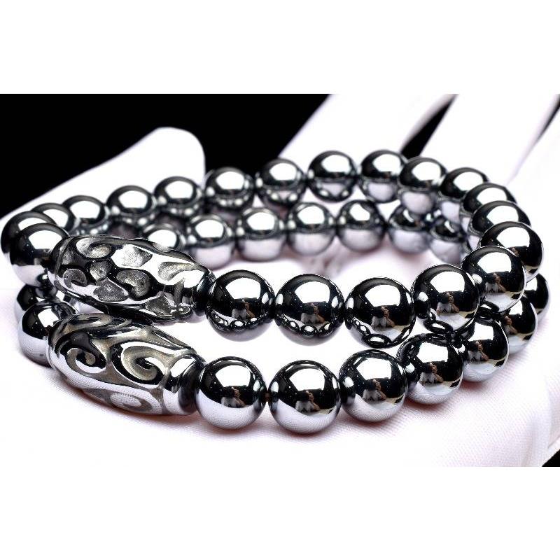 健康のお守りに！ テラヘルツ鉱石 8(丸玉21x9.5)mm 天珠 ブレスレット