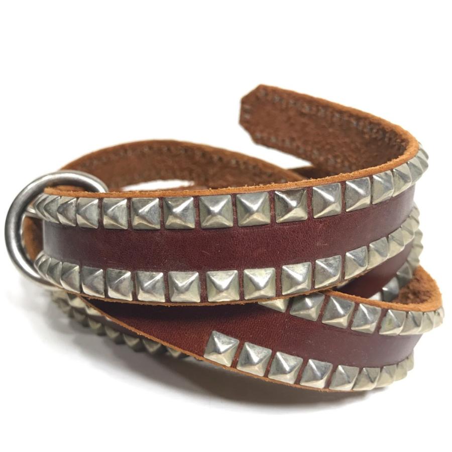 EDUARDO LEATHER スタッズベルト 2 STUDS BELTE - BROWN （24%OFF