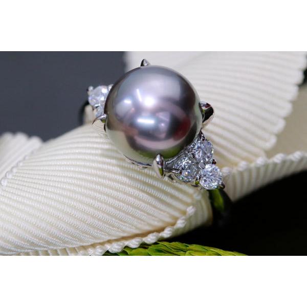 黒蝶真珠/パール リング/指輪 10ミリ位 プラチナ900 PT900 ピンクと紫