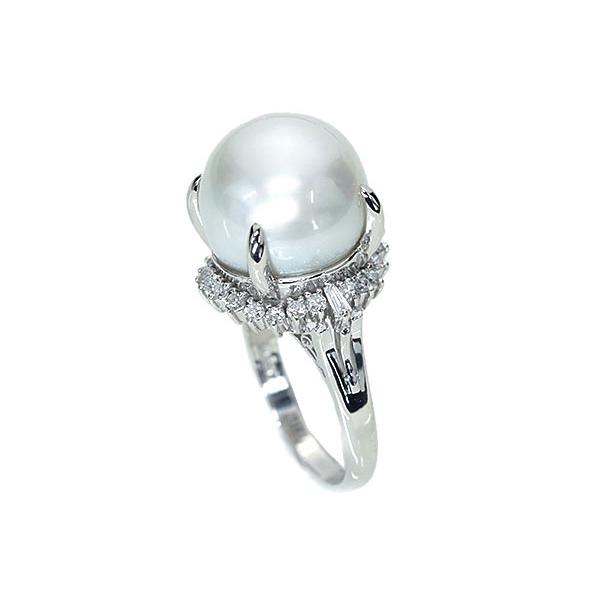 白蝶真珠/パール リング/指輪 13.7ミリ位 プラチナ900 PT900 大粒純白