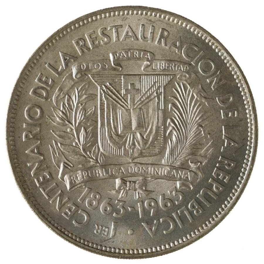 ドミニカ 1963年 1ペソ 大型銀貨 共和国復活100周年記念 : エルズ