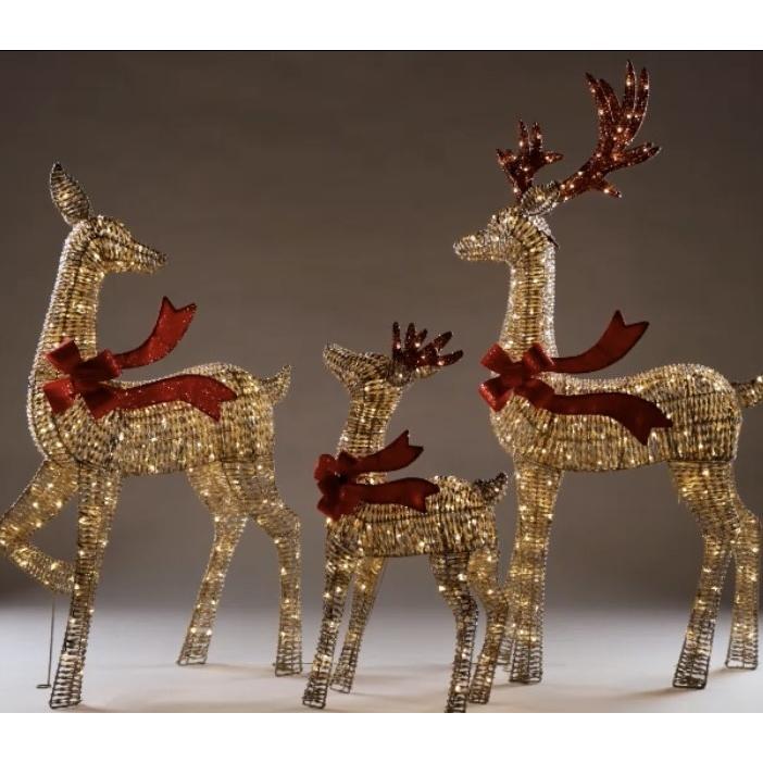 当日発送品 トナカイの親子3体セット Set of 3 Random Twinkling LED