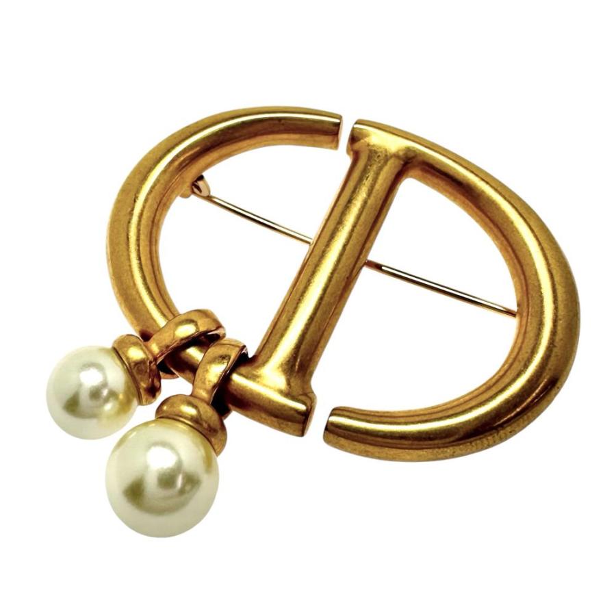 Christian Dior/クリスチャンディオール CDロゴ ブローチ GP/フェイク