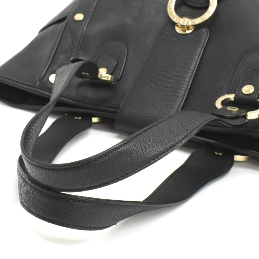 BVLGARI（ブルガリ） トート ハンドバッグ レザー ブラック ゴールド
