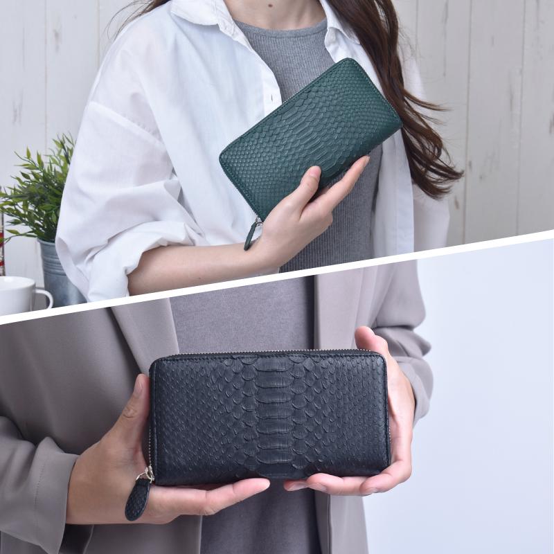 MGSABLE 長財布 蛇革 パイソン レディース メンズ ラウンド 財布