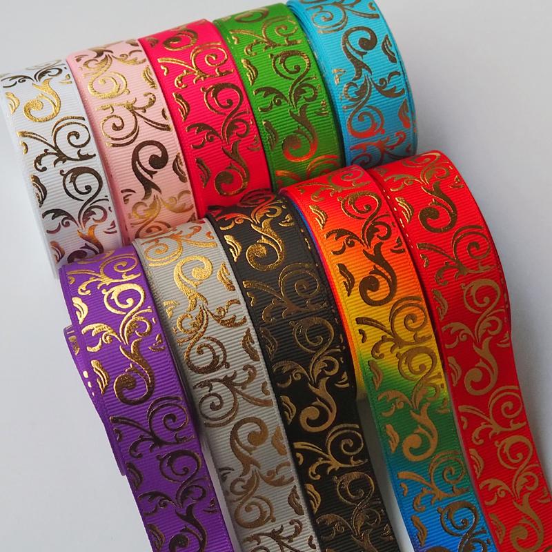 23mm幅 1m】全10色 蔦柄 アラベスク柄 グログランリボン ゴールド