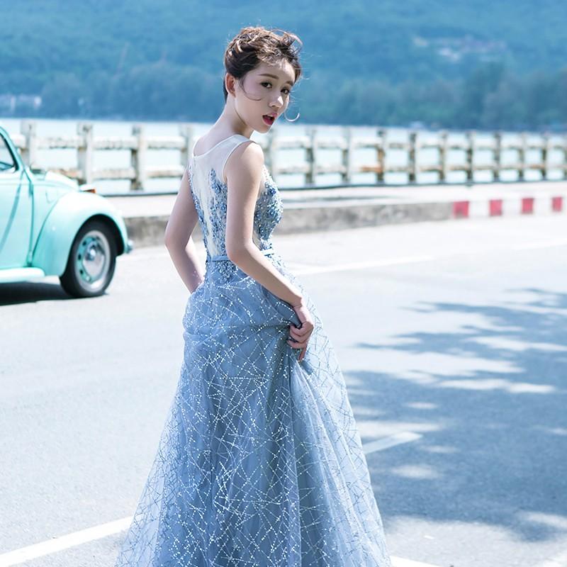 カラードレス 青 安い イブニングドレス 花嫁 ロング パーティードレス