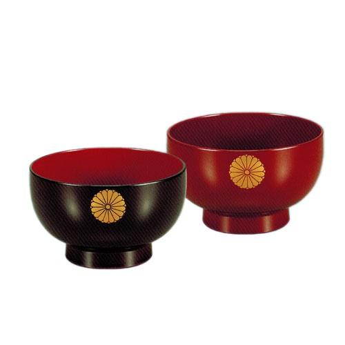 家紋 叙勲・家紋 溜内朱・朱 丸型 夫婦椀 菊紋入(漆) 2客 セット 漆