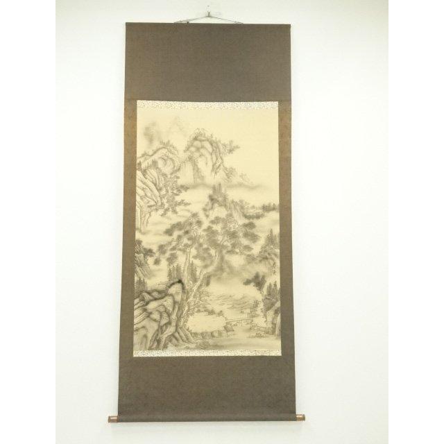 ys7217417; 宗sou 中国 長庚筆 水墨山水 肉筆絹本掛軸（保護箱）【道