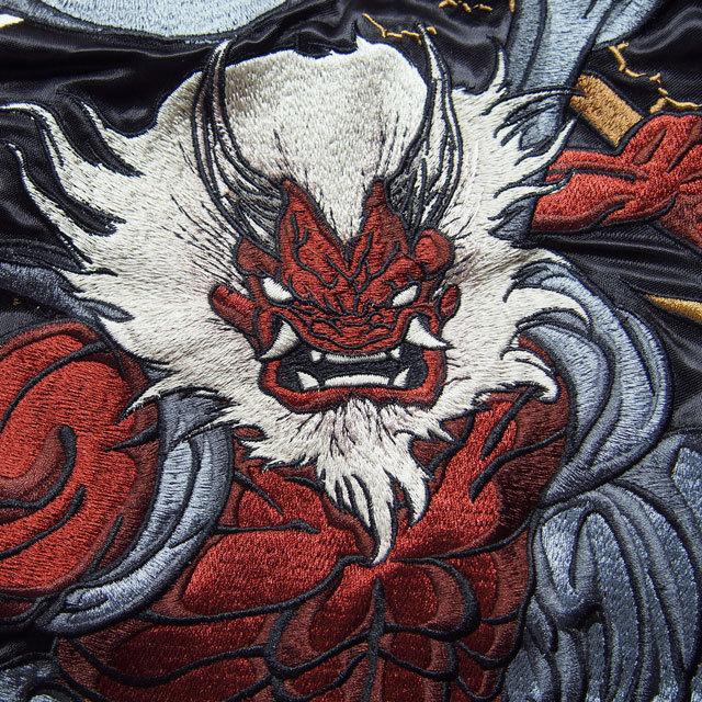 絡繰魂 スカジャン メンズ 粋 新風神雷神 刺繍スカジャン リバーシブル