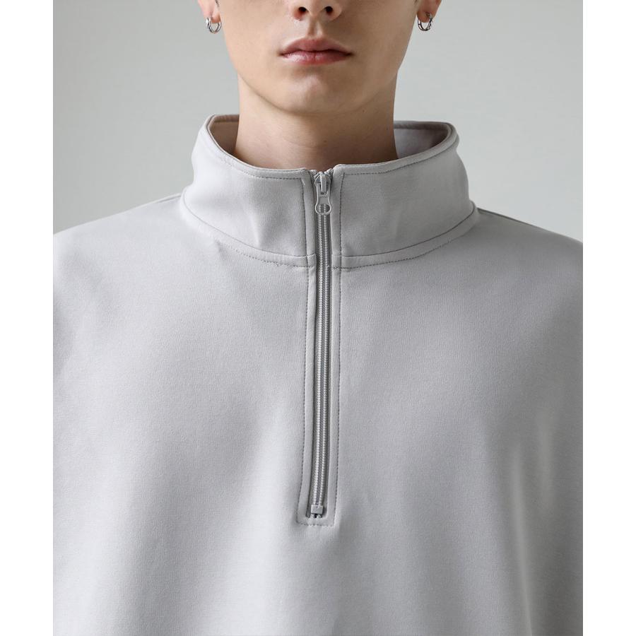 ハーフジップ メンズ コットン ポンチ カットソー S M L XL ブラック