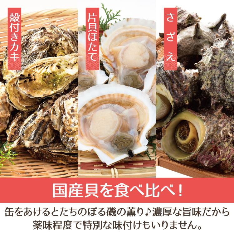 ガンガン焼き 海鮮缶焼きセット 国産 貝づくし 3種盛り さざえ 殻付き