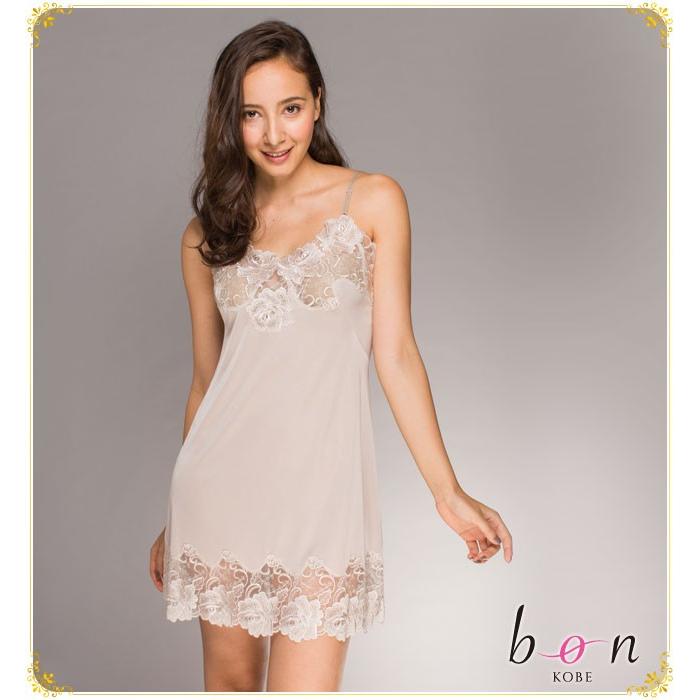bon バラの花柄チュールエンブロイダリーレース スリップ 80/80・85/80