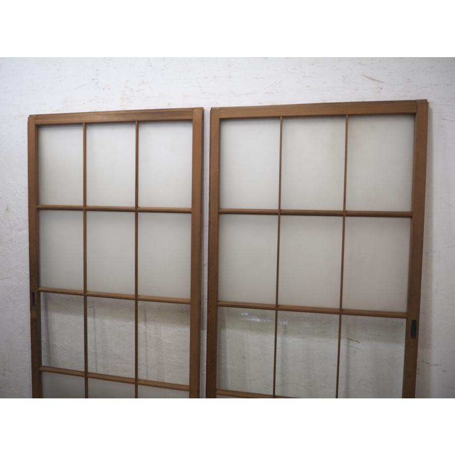 タG0746◇【H175cm×W88cm】×2枚◇昭和レトロな味わいの古い木製ガラス