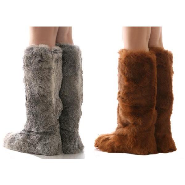 ブーツロングブーツリアルラビットファーモコモコファーブーツロング