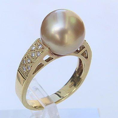 パール 指輪 真珠 リング 南洋白蝶真珠 ダイヤモンド ゴールド系 10mm