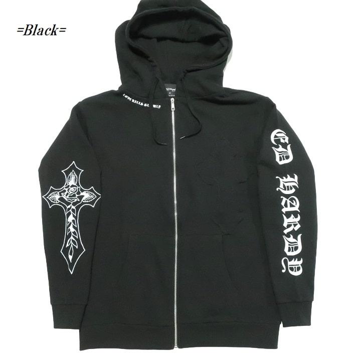 Ed Hardy（エド・ハーディー） ジップ パーカー 長袖 十字架/縫い付け