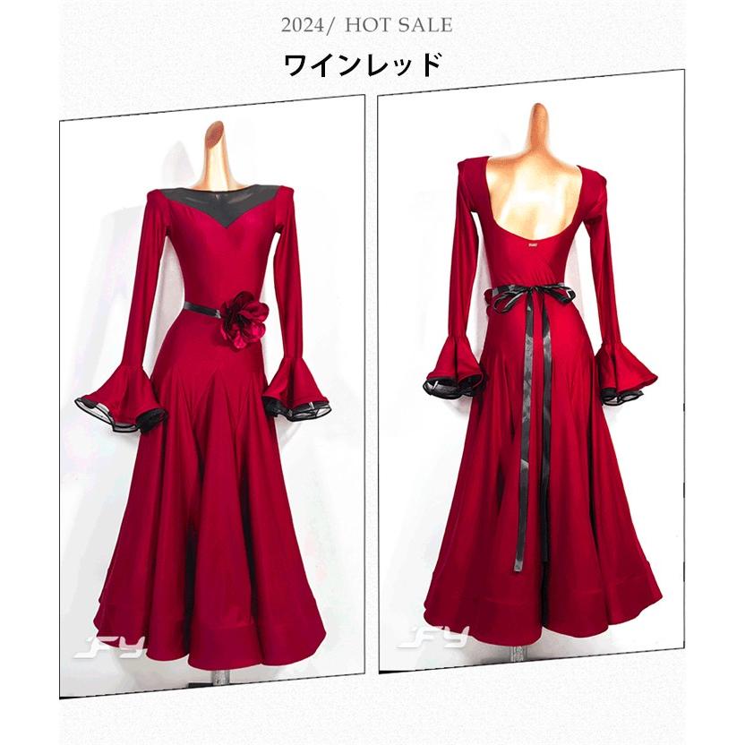 社交ダンスドレス モダンドレス 黒 赤 社交ダンス衣装 社交ダンス 長袖