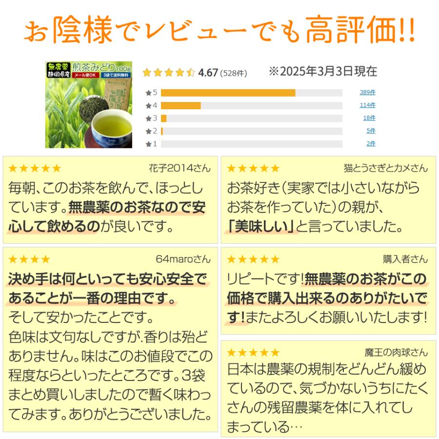 オーガニック 新製法でリニューアル 『煎茶みどり100g』 無農薬茶 より