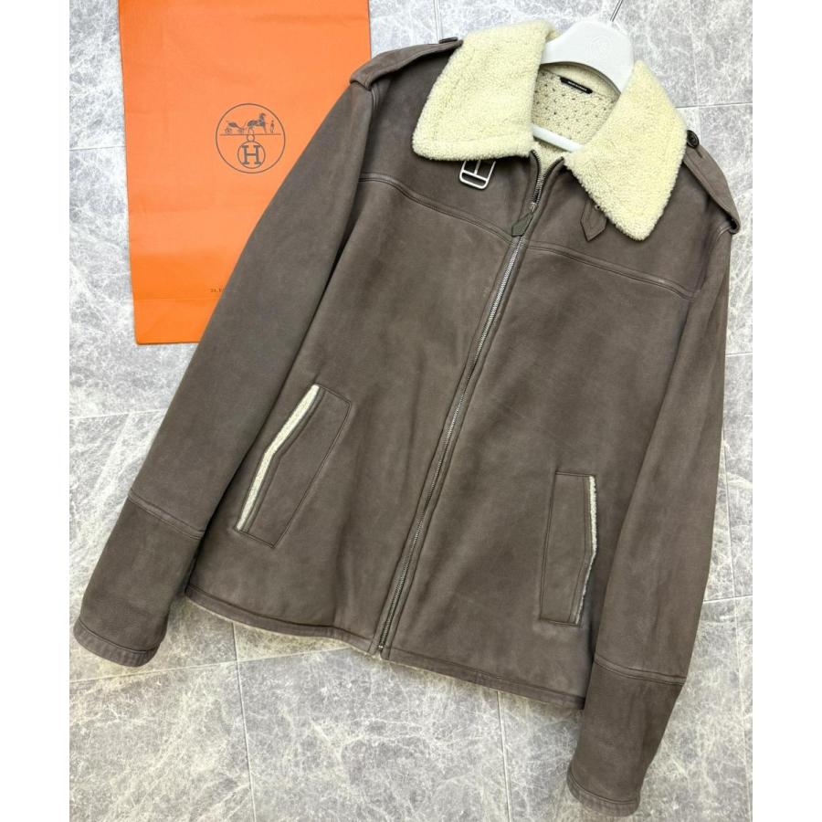 HERMES （エルメス） ムートン レザー ジャケット ライダース スタンド