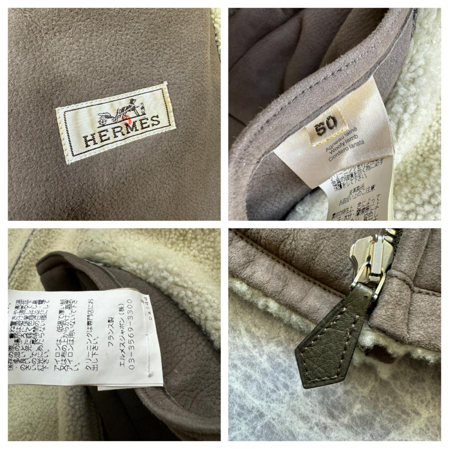 HERMES （エルメス） ムートン レザー ジャケット ライダース スタンド