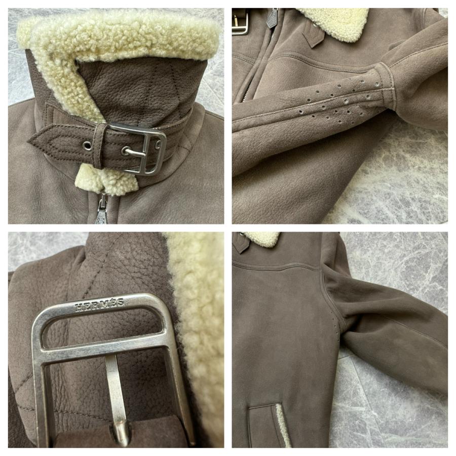 HERMES （エルメス） ムートン レザー ジャケット ライダース スタンド
