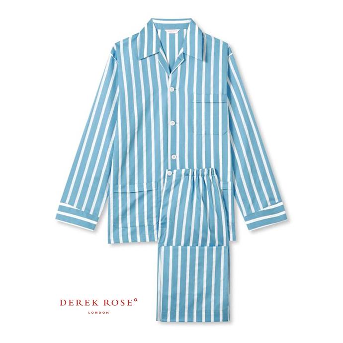 デレク・ローズ DEREK ROSE パジャマ/ストライプ/超長綿 ブルー
