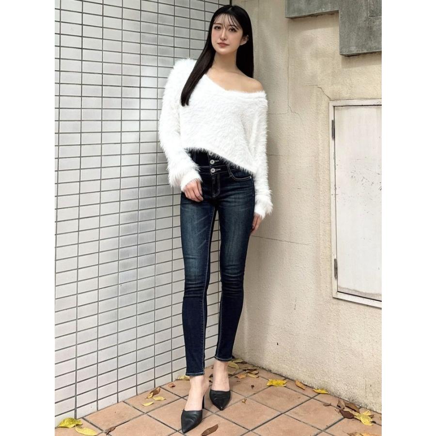 GYDA（ジェイダ） ハイウエストウエストクロススキニーデニムパンツ