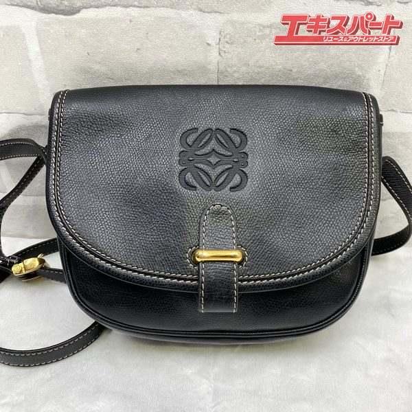 LOEWE アナグラム ブラック レザー ショルダーバッグ 斜め掛け