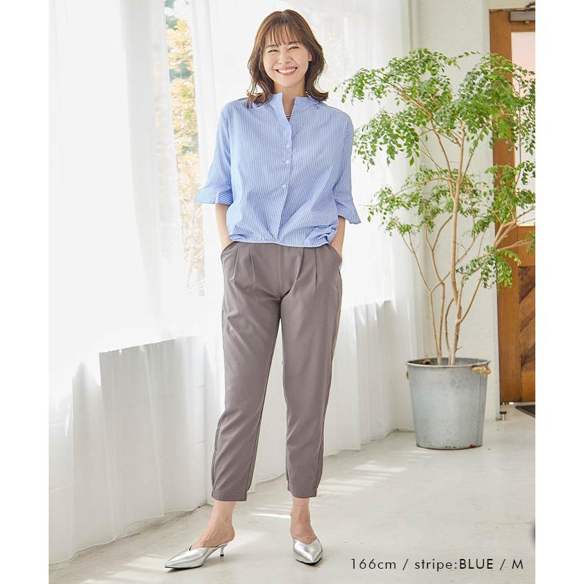 シャツ ブラウス レディース フレア袖 バンドカラー スキッパー