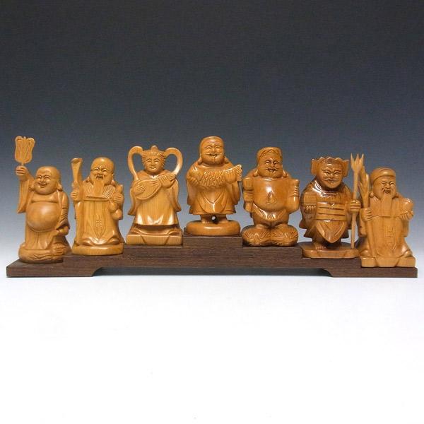 木彫り 七福神 台付きセット 置物 桧製 : 仏像と縁起物の専門店 龍祥