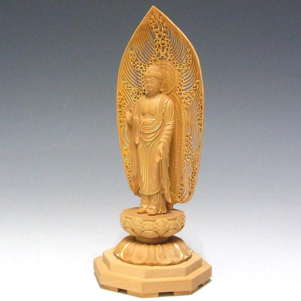 木彫り 仏像 金彩阿弥陀如来 立像 高さ15cm 柘植製 : 仏像と縁起物の
