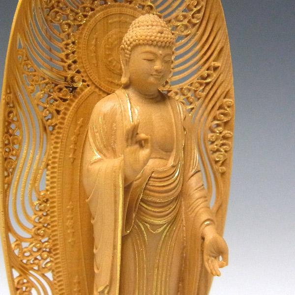 木彫り 仏像 金彩阿弥陀如来 立像 高さ15cm 柘植製 : 仏像と縁起物の