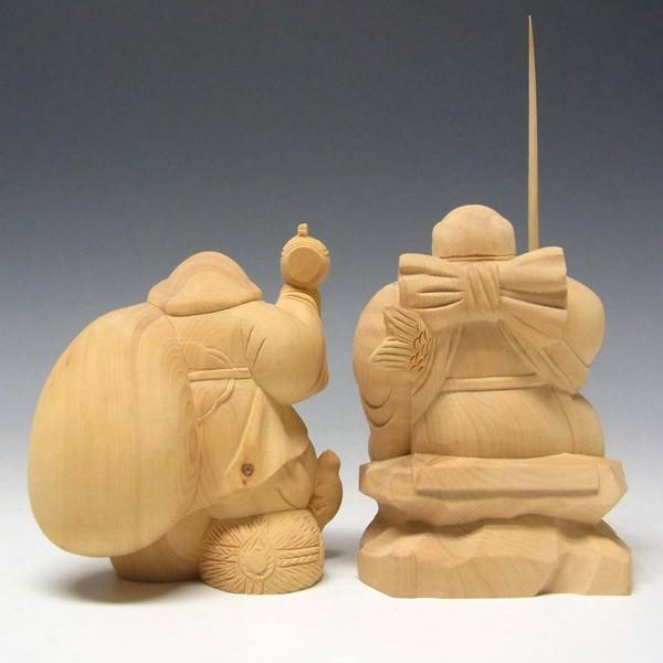木彫り 恵比寿大黒 セット 置物 高さ10cm 柘植 : 仏像と縁起物の専門店