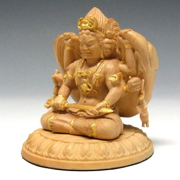 木彫り 仏像 金彩三面大黒天 坐像 高さ5.5cm 柘植製 : 仏像と縁起物の