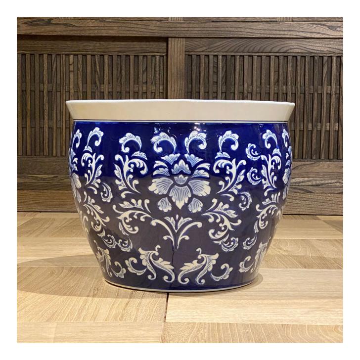 水鉢・ひまわり青（大）14号鉢 水鉢 火鉢 睡蓮鉢 メダカ鉢 プランター